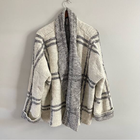 Free People | Womens Grey & White Windowpane Plaid Oversized Wool Blend Cardigan - Picture 3 of 10